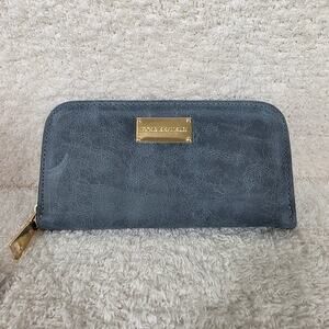 Mexican Handmade Slate Blue Leather Bifold Zip-Around Wallet